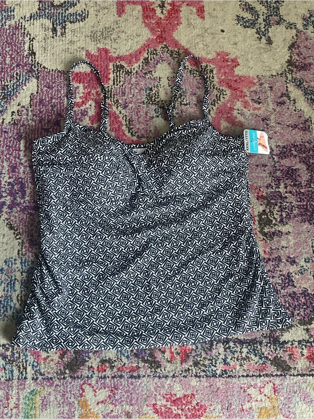 Christina Black and White Geometric Tank Top swimwear xxxl